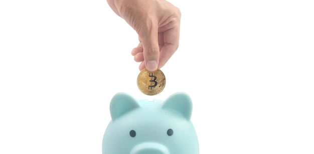 Bitcoin com conceito de investimento financeiro e cofrinho