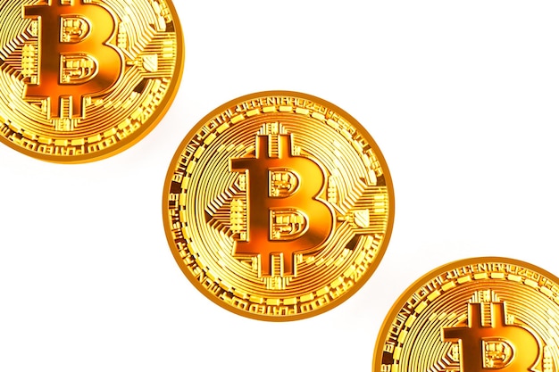Bitcoin com moeda de ouro de vista superior