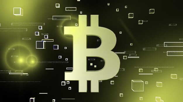 Bitcoin com partículas do ciberespaço criptomoedas blockchain foto premium