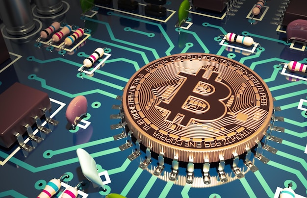 Bitcoin como um chip de computador na placa-mãe