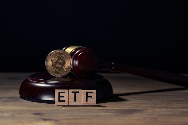 Foto bitcoin criptomoeda etf conceito de fundos negociados em bolsa