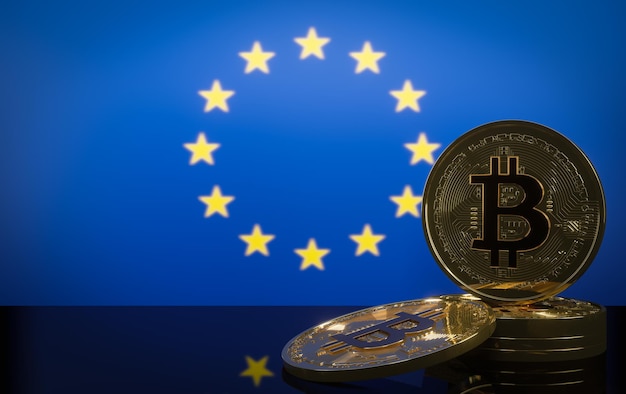 Bitcoin en la crisis de la Unión Europea bitcoin y Crypto monedas bitcoin y bandera Unión Europea