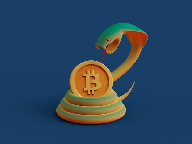 Bitcoin Crypto Letter B Serpent Snake Hiss Coil Guard Danger Strike Ilustração 3D