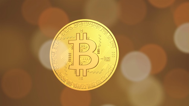 Bitcoin Cryptocurrency 3D render de Bitcoin dourado em fundo preto