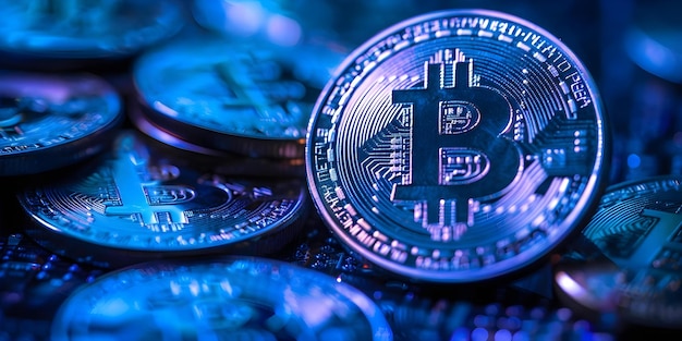 Bitcoin Cryptocurrency Um fundo digital para os mercados financeiros de negócios e tecnologia Conceito de criptomoedas Tendências de finanças digitais Mercado de Bitcoin Tecnologia Blockchain