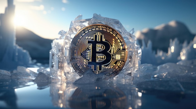 Bitcoin cubierto de hielo congelado precio falta de crecimiento