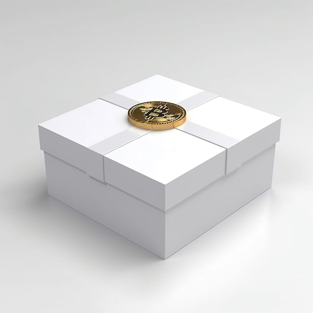 Foto bitcoin dentro de uma caixa de presente branca 3d unreal engine 5 photore