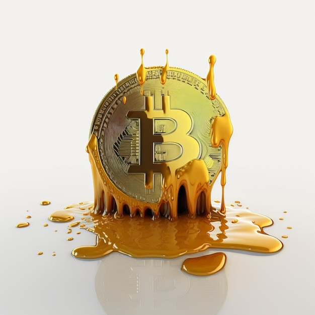 Bitcoin derritiéndose en la imagen de fondo blanco IA generativa