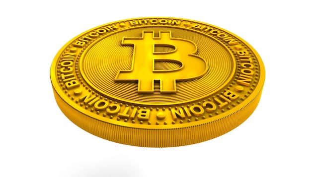 Bitcoin dorado aislado en blanco