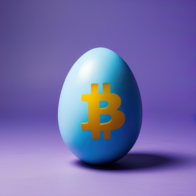 bitcoin dorado con eggbitcoin en un fondo azul