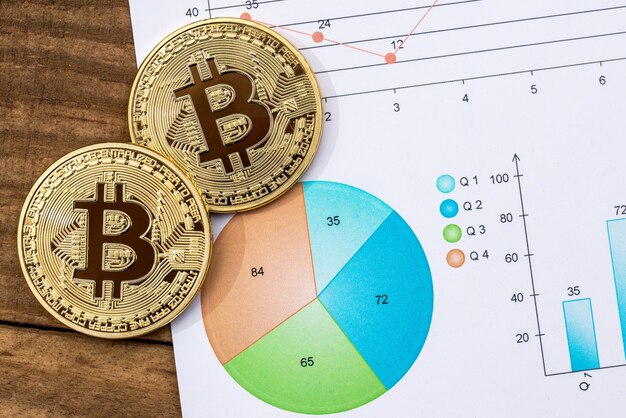 Bitcoin dorado en el fondo del diagrama. Macro