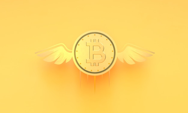 bitcoin dorado, vuelo, 3d, render