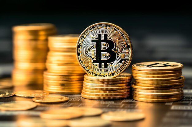 Bitcoin dourado criptomoeda digital dinheiro futurista Tecnologia negócio conceito de comércio na Internet