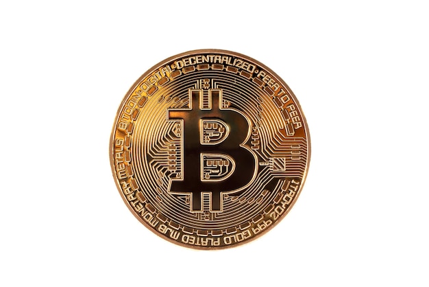 Bitcoin dourado em fundo branco