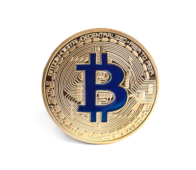 Bitcoin dourado em fundo branco