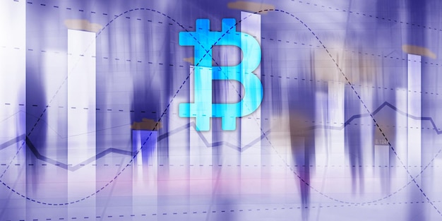 Bitcoin e diagrama Crypto Icon no fundo futurista Investimento do mercado de ações da bolsa de valores