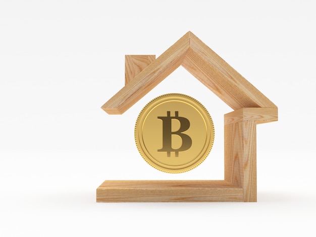 Bitcoin em ícone de casa de madeira i