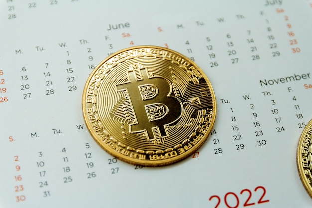 Bitcoin es un lugar en el calendario, concepto de tecnología de comercio de criptomonedas.