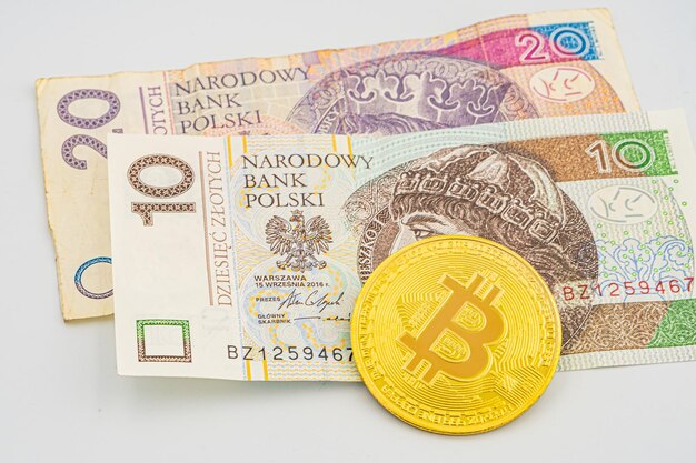 Foto bitcoin es una moneda virtual y polonia zloty es una moneda de criptomoneda monedas de bitcoin en dinero de zloty polaco polonia pln bitcoin zloty moneda de criptomonedas blockchain btc mieszko i príncipe