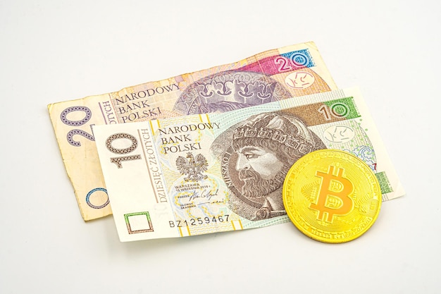 Foto bitcoin es una moneda virtual y polonia zloty es una moneda de criptomoneda monedas de bitcoin en dinero de zloty polaco polonia pln bitcoin zloty moneda de criptomonedas blockchain btc mieszko i príncipe