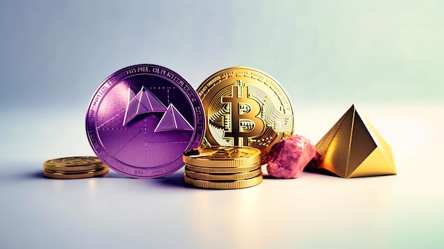 Bitcoin Ethereum e moeda lite foto stock