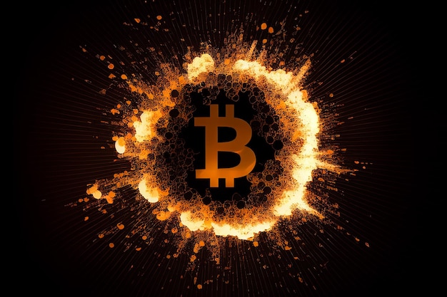 Foto bitcoin explosivo es una criptomoneda que explota y se destruye como una explosión de bomba ia generativa