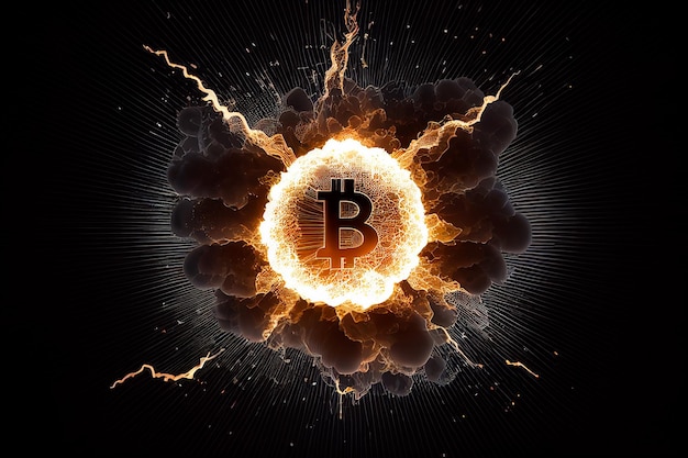 Bitcoin explosivo es una criptomoneda que explota y se destruye como una explosión de bomba IA generativa