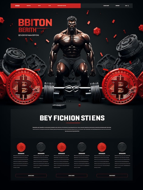 Foto bitcoin-fitness-website mit athletischem design und bitcoin-dumbbe-illustration kreativer hintergrundidee