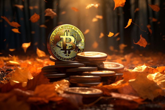 Bitcoin en un fondo de otoño generado por IA