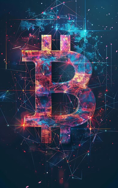 Bitcoin fundido com elementos de tecnologia e inovação Ilustração de símbolos de criptomoeda