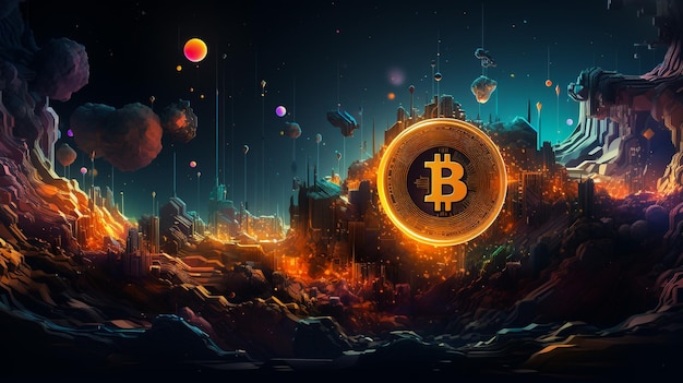 Bitcoin-Gold-Blockchain-Hard-Fork-Konzept Kryptowährungssymbol in Sturmillustration mit Peer-to