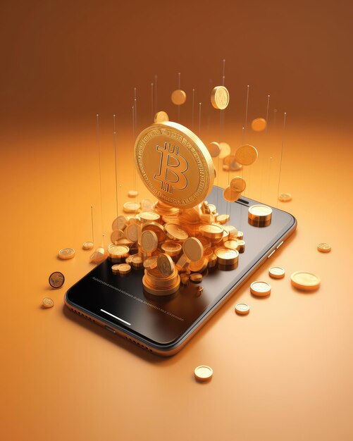 Bitcoin-Goldmünze mit Handelsdiagramm auf dem Bildschirm-Laptop