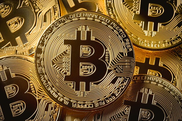 Bitcoin-Goldmünze und desfokussiertes Diagramm Hintergrundkryptowährung Bitcoin-Halbierungskonzept Die wirtschaftliche