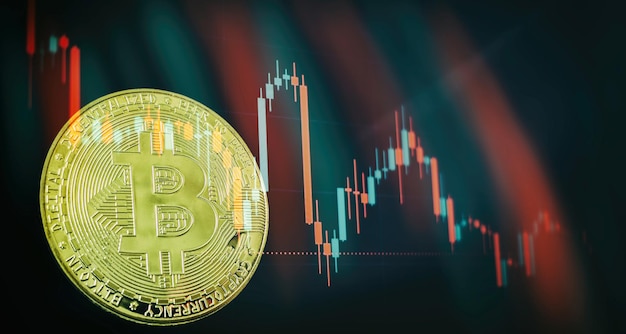 Bitcoin con gráfico comercial concepto de inversión financiera Minería Bitcoin Concepto de gestión financiera Comercio de dinero Comercio digital