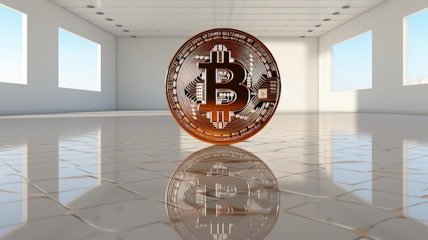 Bitcoin en una habitación blanca vacía Criptomoneda IA generativa