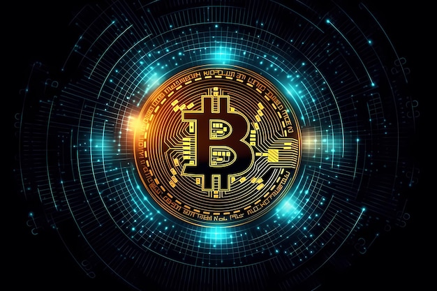 Bitcoin-Hintergrund Blockchain-Kryptowährung Digitaler Geldwechsel Technologiesymbol Generative KI