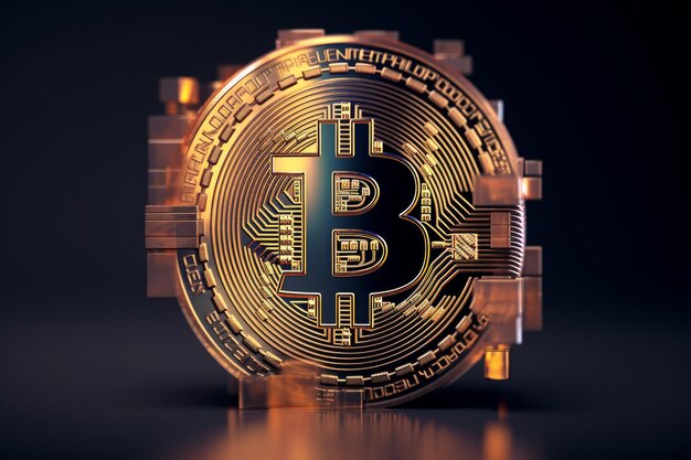 Bitcoin ist eine Goldmünze und ein defokussierter Grafikhintergrund mit generativer KI