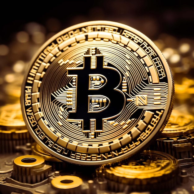 Bitcoin-Kryptowährung, digitales Geld, goldene Münze, KI-generiertes Bild