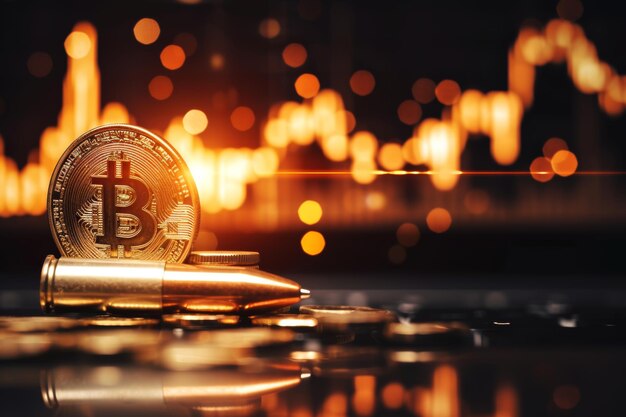 Bitcoin-Kryptowährung mit Bokeh-Licht-Hintergrund