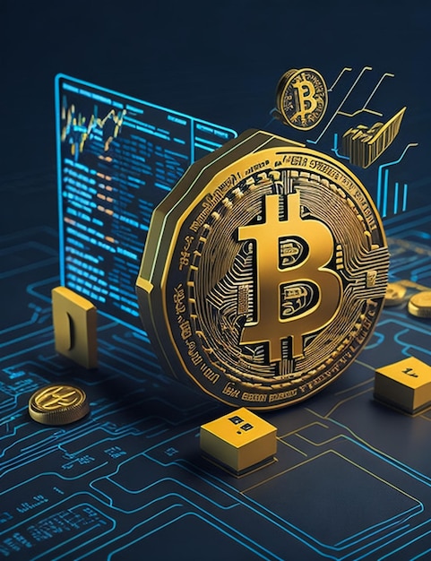 Bitcoin Kryptowährung Münze mit Wachstumsdiagramm Internationale Börse Netzwerk Bitcoin Marke