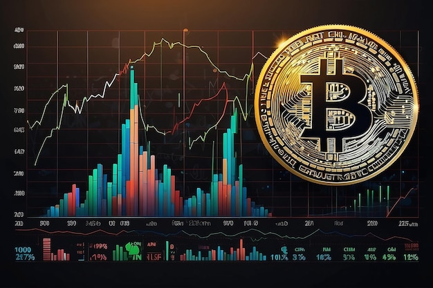 Bitcoin Kryptowährung Münze mit Wachstumsdiagramm Internationale Börse