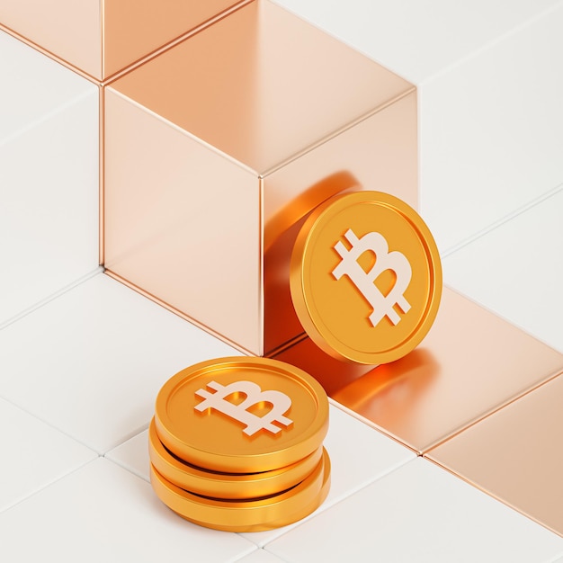 Bitcoin-Kryptowährungs-Goldmünzen, E-Commerce-Investitionskonzept, 3D-Rendering