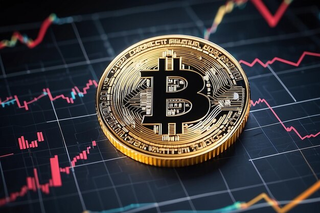 Bitcoin-Kryptowährungs-Logo auf Grafikdiagramm-Hintergrund