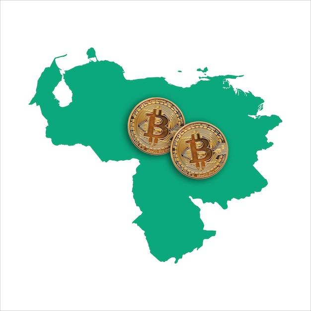 Bitcoin-Kryptowährungsmünze auf einer Karte von Venezuela