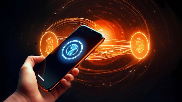 Bitcoin-Kryptowährungssymbol auf dem Smartphone-Bildschirm Kryptowährungskonzept 3D-Rendering