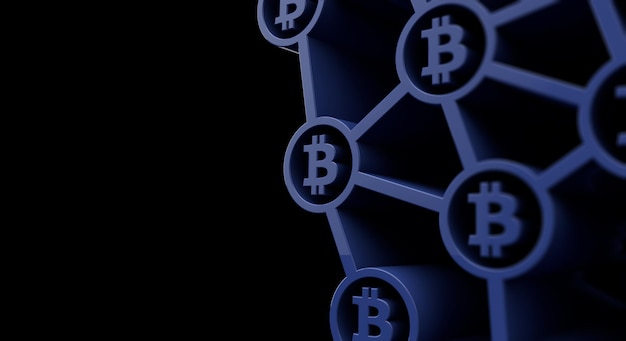 Bitcoin-Kryptowährungssymbol Blockchain-Technologie Hintergrund d-Rendering