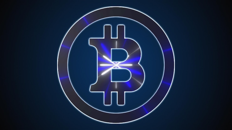 Foto bitcoin con líneas de neón icono digital generado por computadora 3d rendering cryptocurrency sobre fondo web