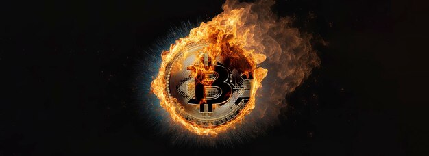 Bitcoin en llamas con un fondo oscuro IA generativa