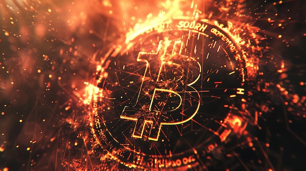 Foto bitcoin-logo im feuer mit schwarz-rotem und orangefarbenem stil disruptives potenzial von kryptowährungen