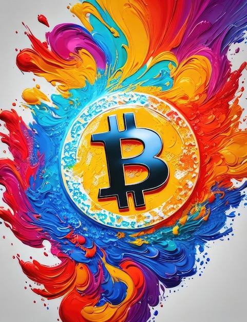 Bitcoin-Logo in verschiedenen Farben Bunte Explosionen Generative KI